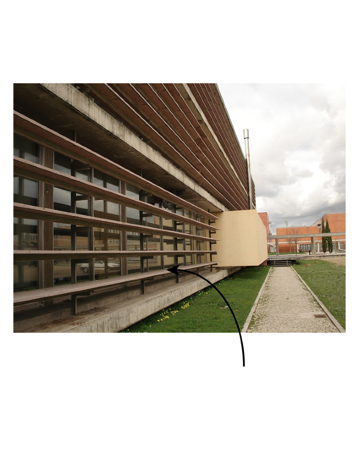 Figura 1- Fachada lateral esquerda do Departamento de Geociências, com distintivas placas de calcário.